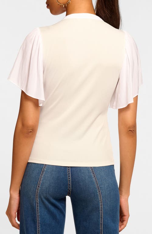 Shop Ramy Brook Colette Mixed Media Flutter Sleeve Top In Ivory