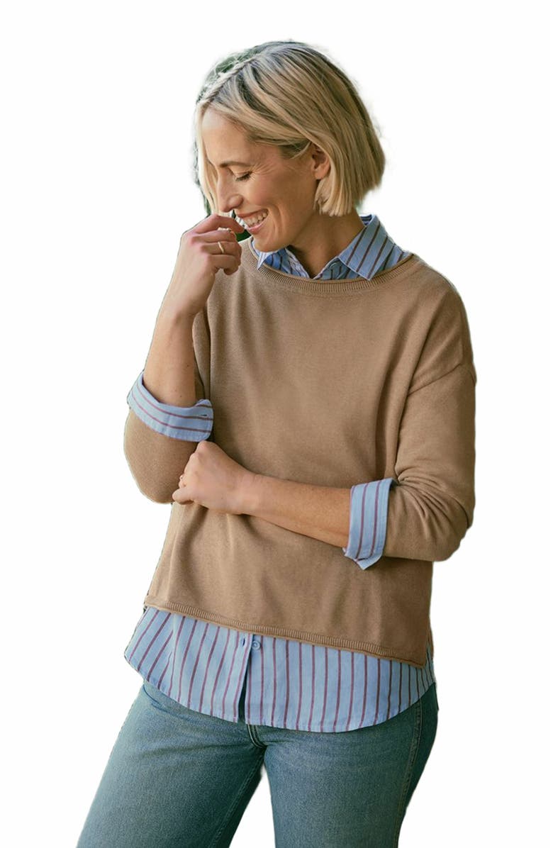 Pact Organic Cotton Classic Fine Knit Wide Neck Sweater, Alternate, color, Sesame Heather