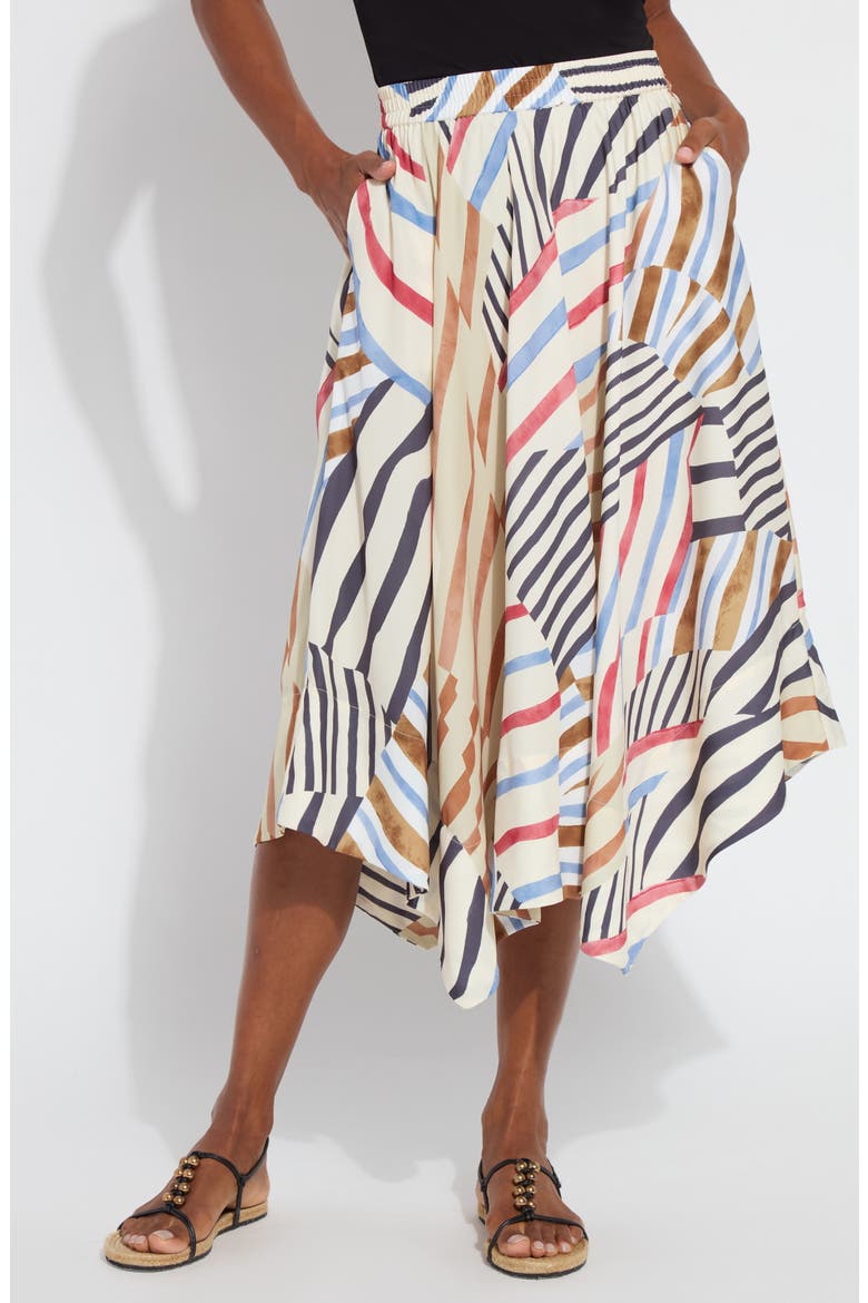 Lorenza Mixed Stripe Satin Handkerchief Hem Skirt, Main, color, STRIPE ART