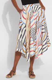 Lorenza Mixed Stripe Satin Handkerchief Hem Skirt