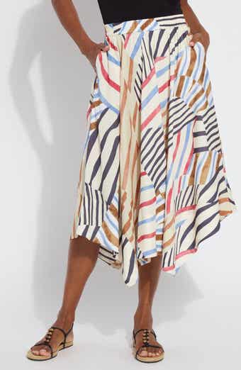 Lorenza Mixed Stripe Satin Handkerchief Hem Skirt