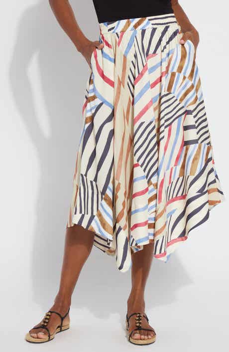 Lorenza Mixed Stripe Satin Handkerchief Hem Skirt
