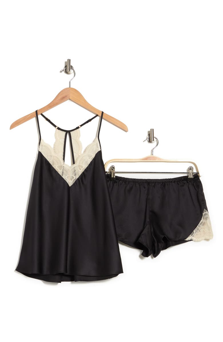 Flora By Flora Nikrooz Kit Lace Trim Satin Camisole & Shorts 2-Piece Pajama Set, Alternate, color, Black