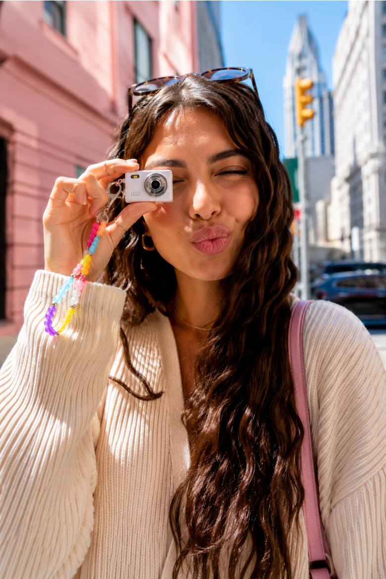 Mini Digital Camera with Beaded Lanyard, Alternate, color, White