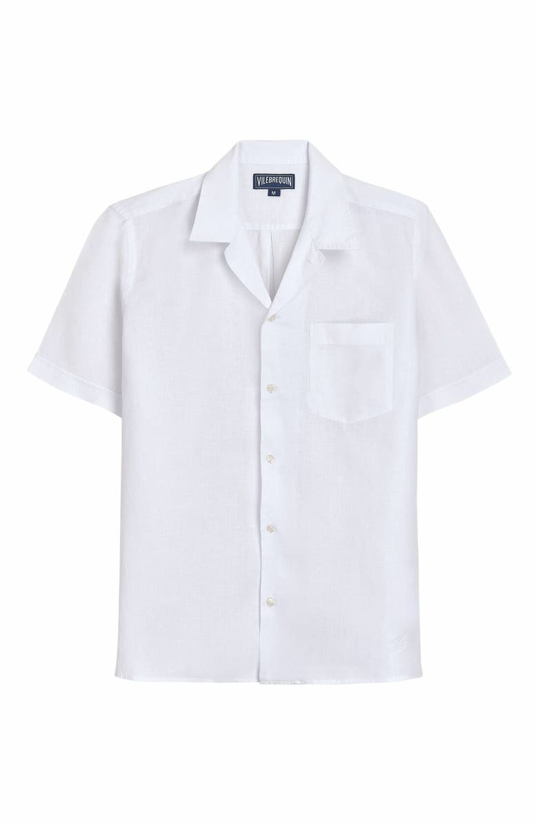 Vilebrequin Men's Solid Linen Bowling Shirt, Main, color, Blanc