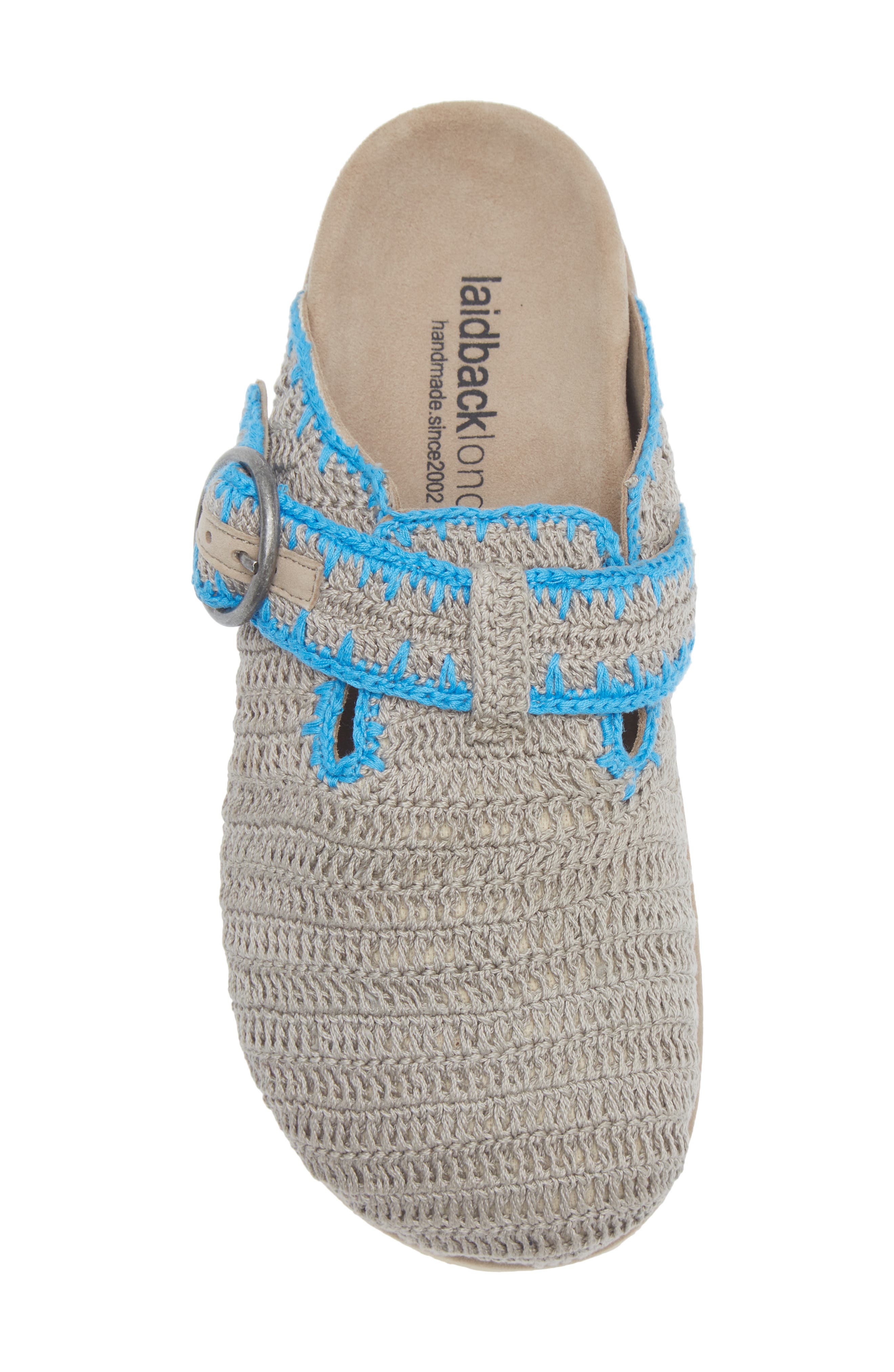 Laidback London Drift Crochet Slide Sandal, Alternate, color, Light Grey / Neon Blue