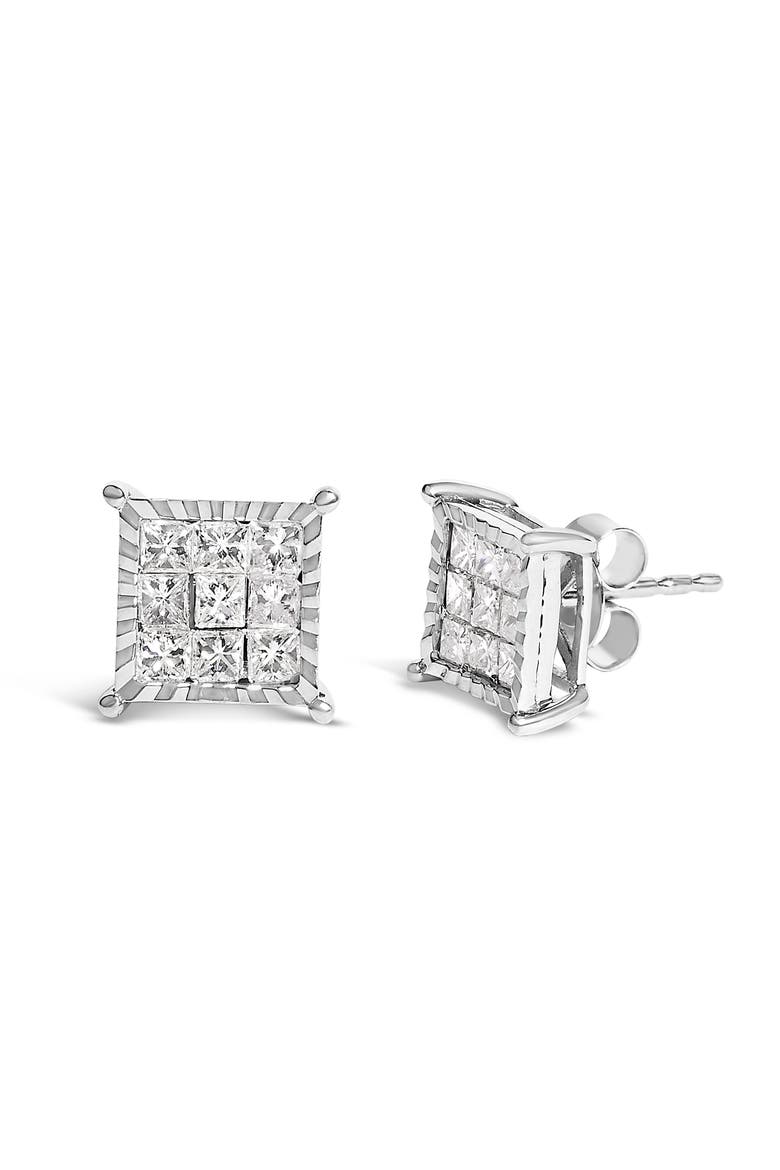 Sterling Silver 1.0 Cttw Princess Diamond Composite Square Stud Earrings, Alternate, color, Silver