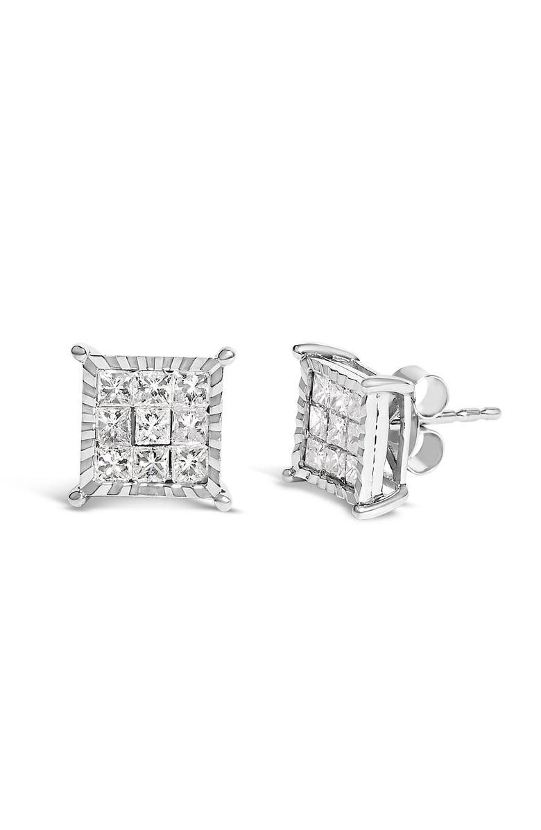 Haus of Brilliance Sterling Silver 1.0 Cttw Princess Diamond Composite Square Stud Earrings, Alternate, color, Silver