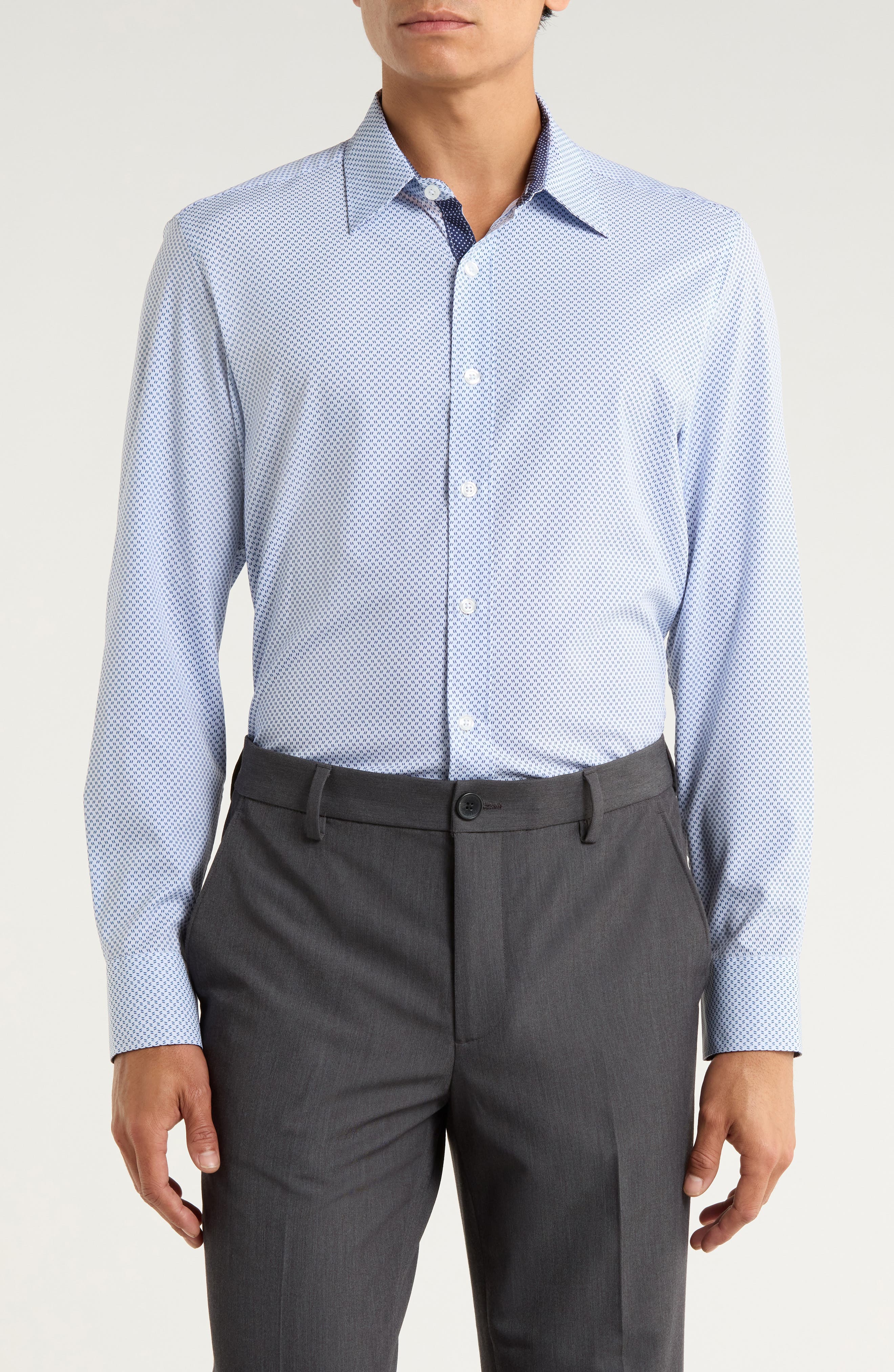 CONSTRUCT Micro Geometric Print Stretch Button-Up Shirt