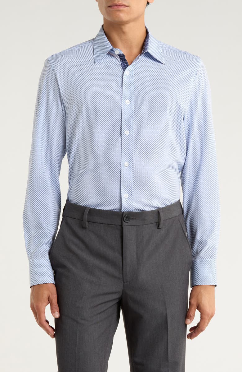 CONSTRUCT Micro Geometric Print Stretch Button-Up Shirt, Main, color, Blue/ White