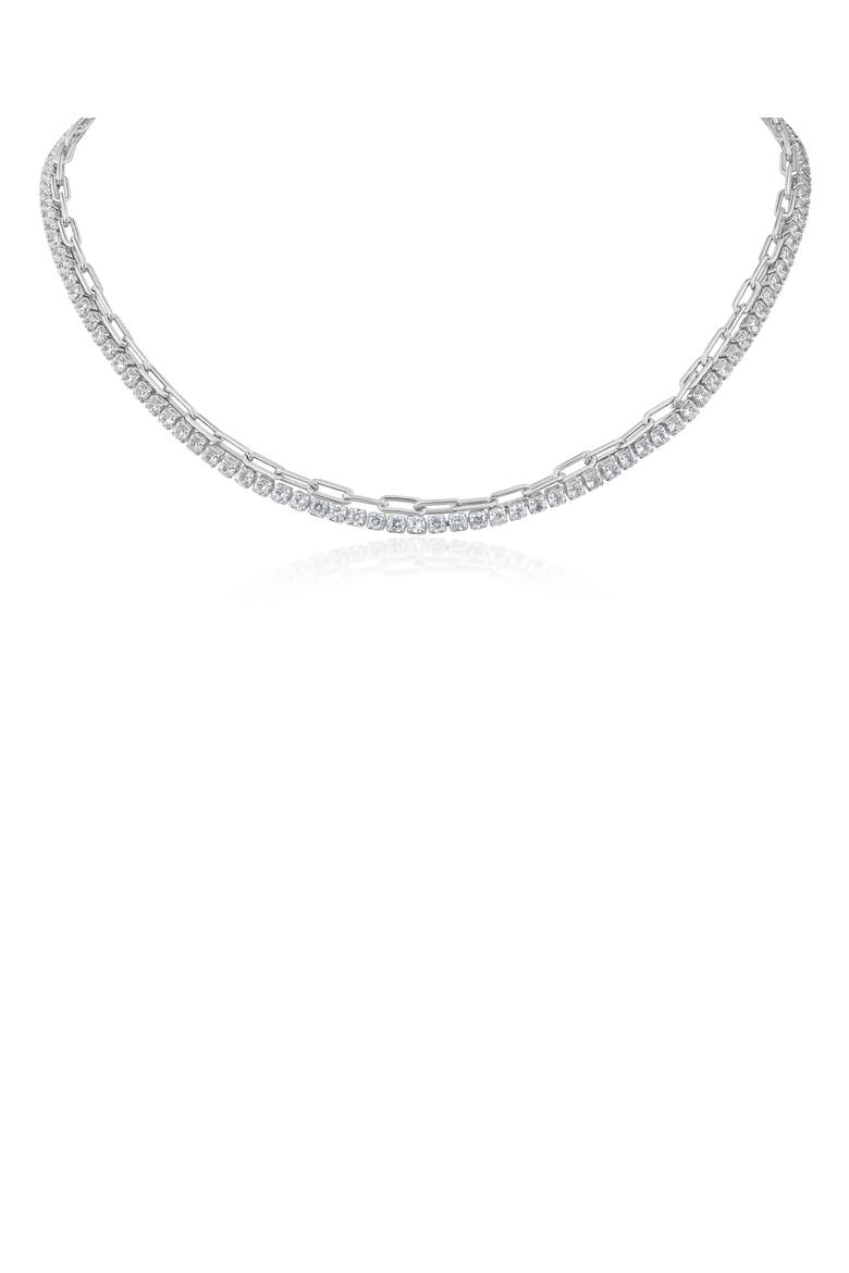 Cubic Zirconia Layered Chain Necklace, Main, color, CLEAR/ SILVER