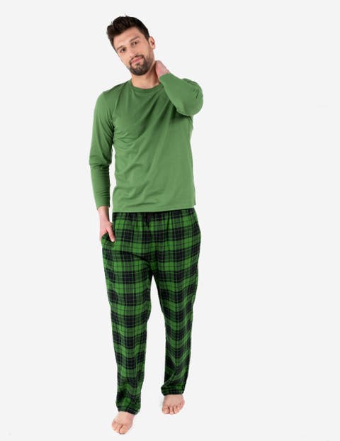 Men's Cotton Top & Flannel Pants Printed Holiday Pajama Set