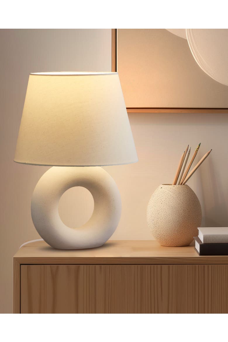 Chloe 15.5" LED Table Lamp with Off-White Ceramic Base and Cotton Shade, Alternate, color, Beige/Cream