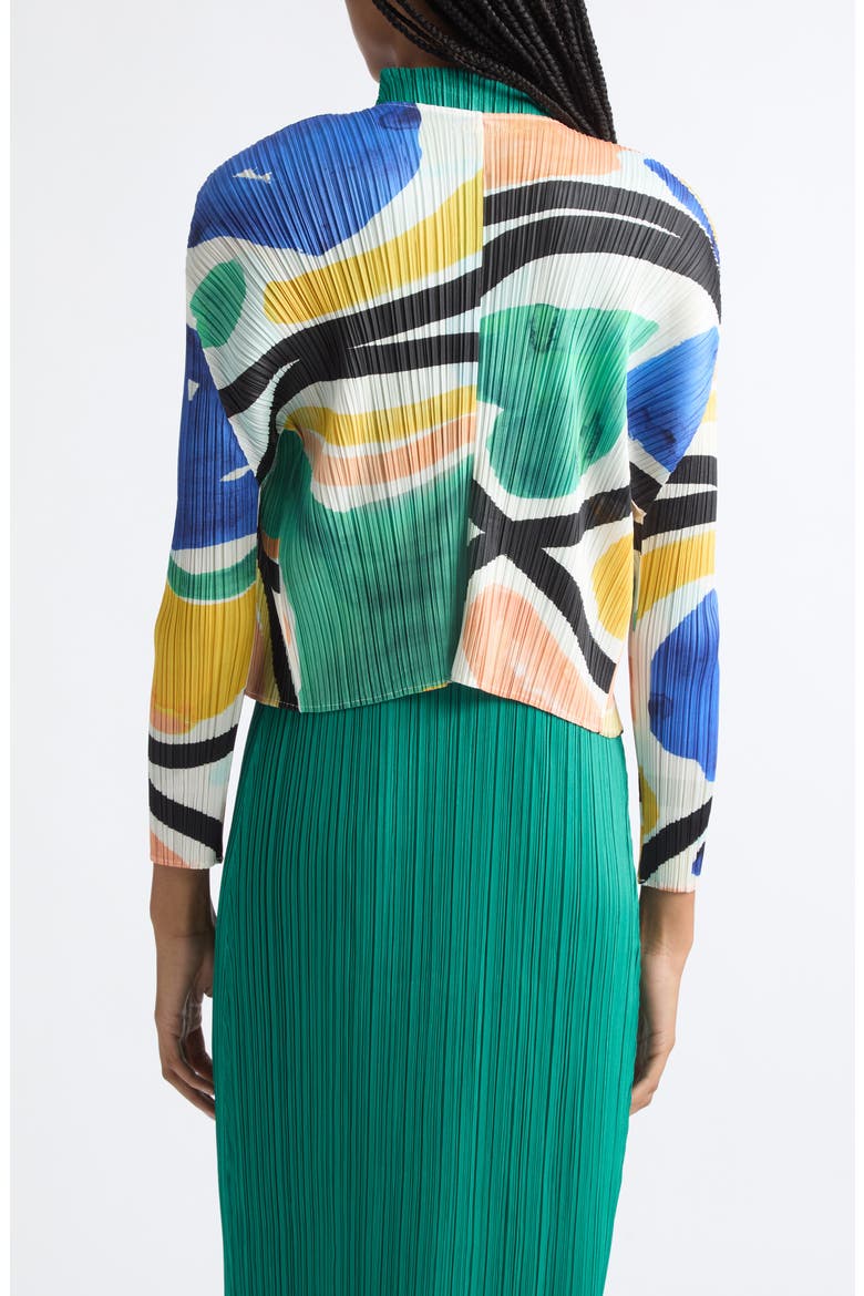 Roll Pleated Open Front Cardigan, Alternate, color, BLUE MULTI