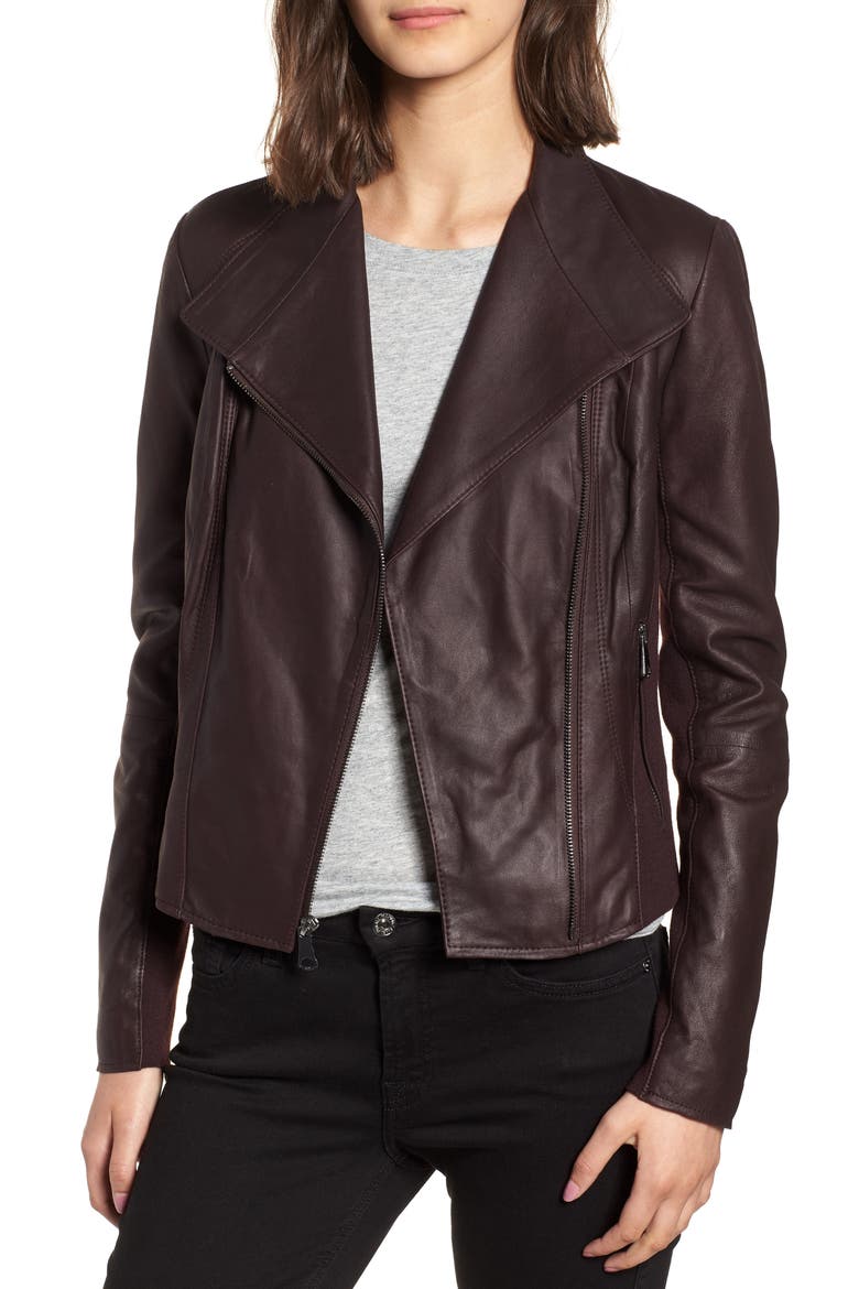 Felix Leather Moto Jacket with Knit Panels, Main, color, BURGUNDY