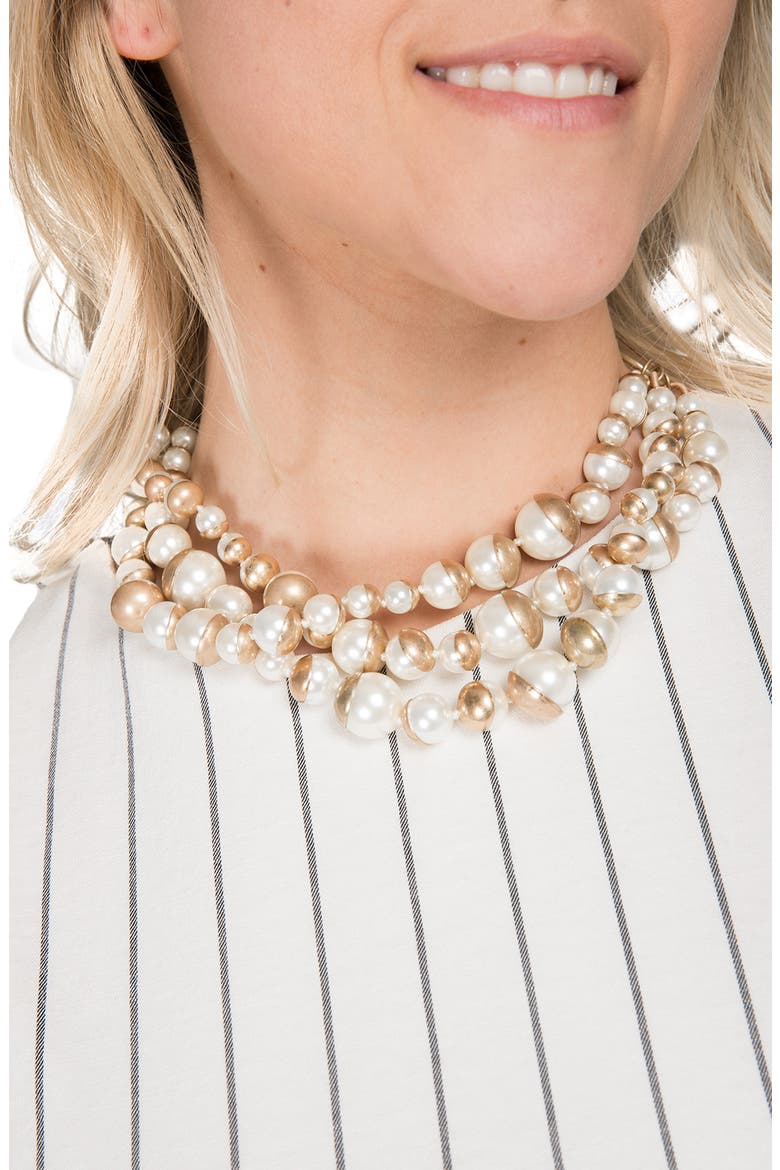 Half Moon Imitation Pearl Cluster Statement Necklace, Alternate, color, IVORY