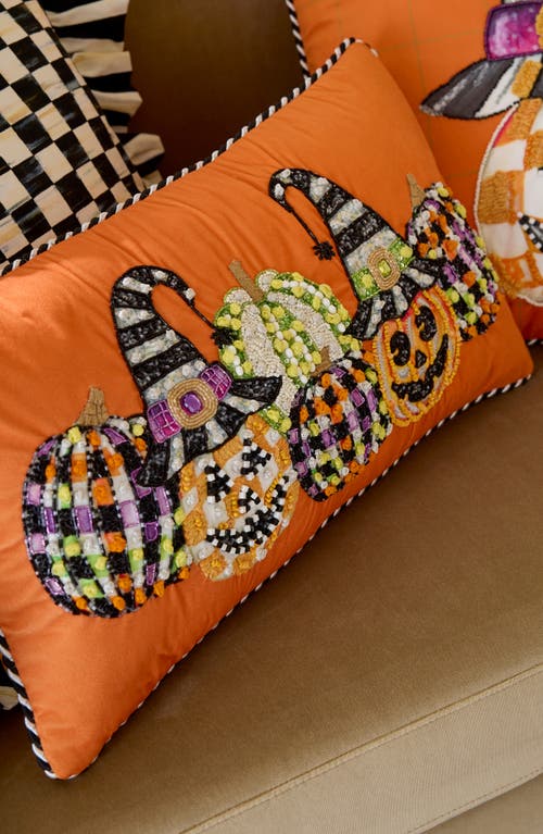 Mackenzie-childs Mackenzie Childs Jack-o'-lanterns Embellished Velveteen Lumbar Accent Pillow In Orange