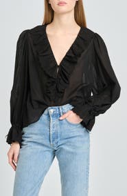 WAYF Helena Eyelet Ruffle Cotton Lawn Top