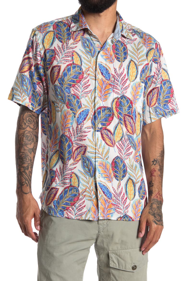 Festival Fronds Short Sleeve Shirt, Main, color, WHITE