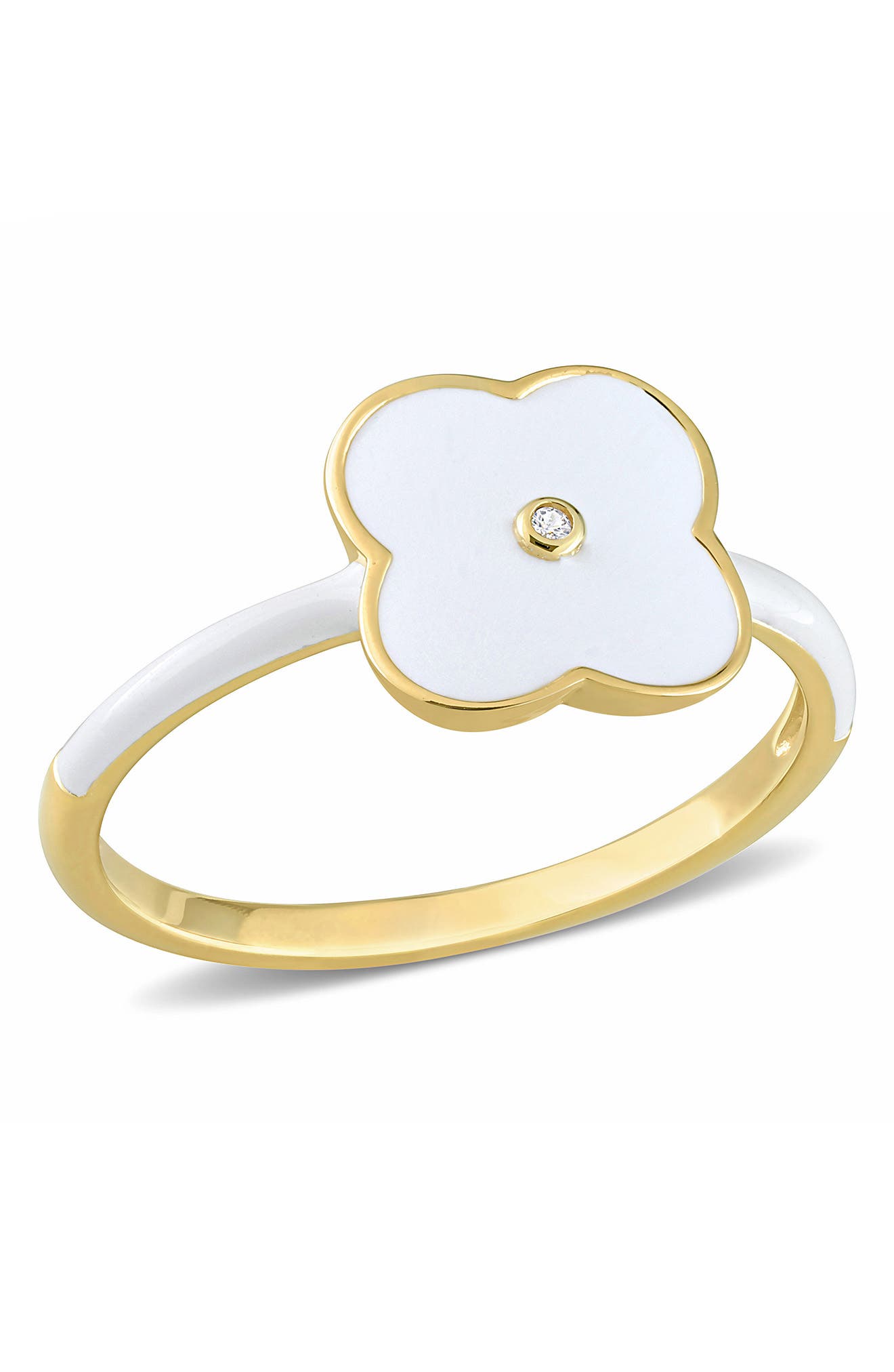 DELMAR Gold Plated Created White Sapphire Enamel Ring