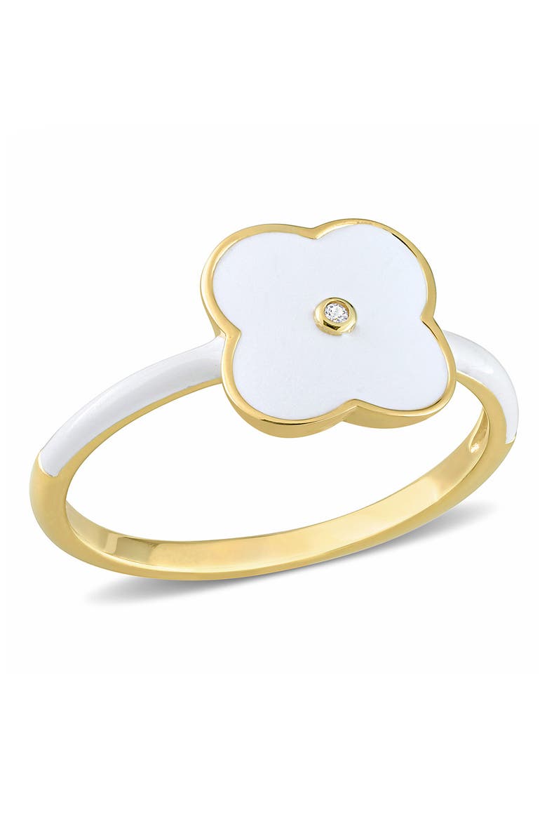 Gold Plated Created White Sapphire Enamel Ring, Main, color, WHITE