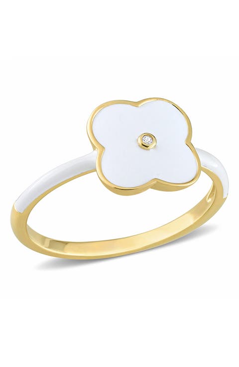 Gold Plated Created White Sapphire Enamel Ring