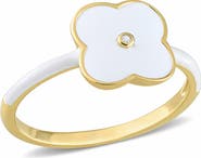 DELMAR Gold Plated Created White Sapphire Enamel Ring