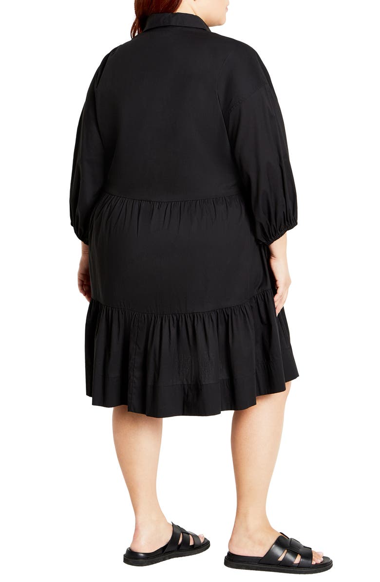 City Chic Vanessa Tiered Shirtdress, Alternate, color, Black