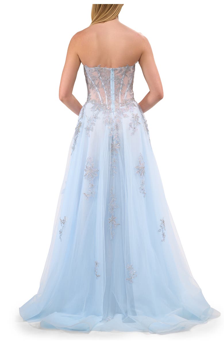 La Femme Tulle A-line Prom Dress with Gorgeous Rhinestone Lace Applique, Alternate, color, Light Blue