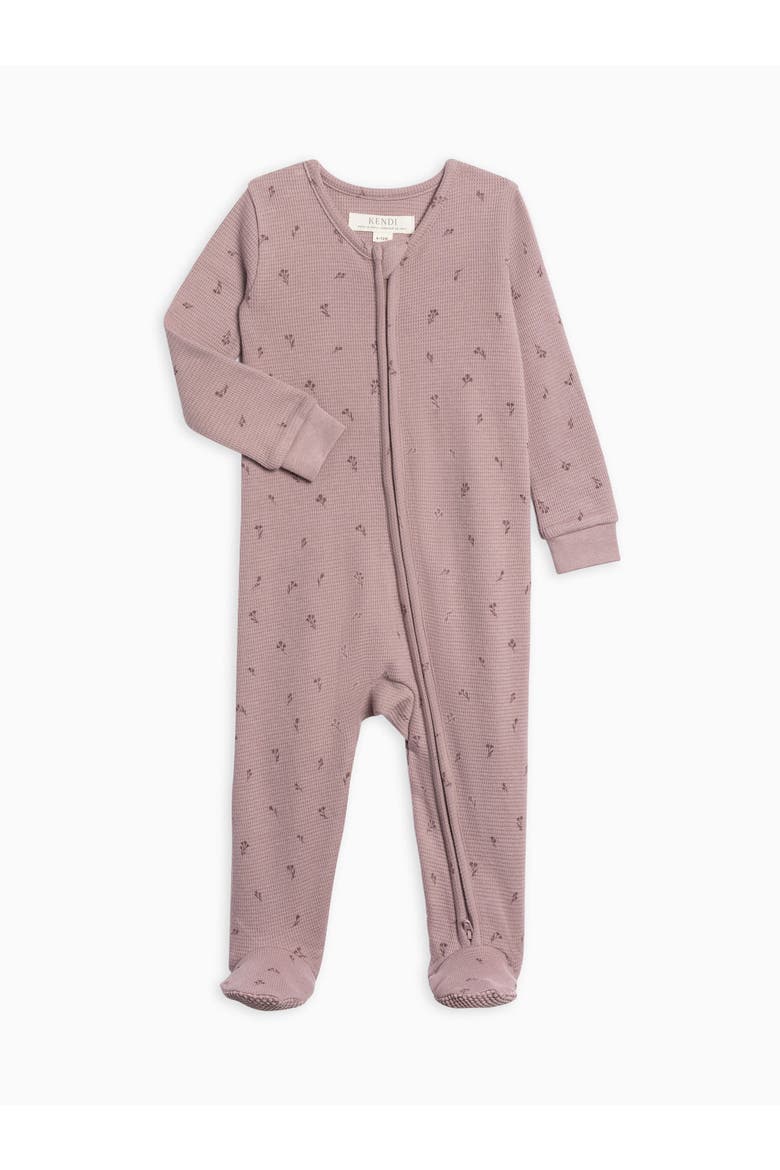 Lane Waffle Knit Footed Sleeper, Main, color, Samara Floral / Purple
