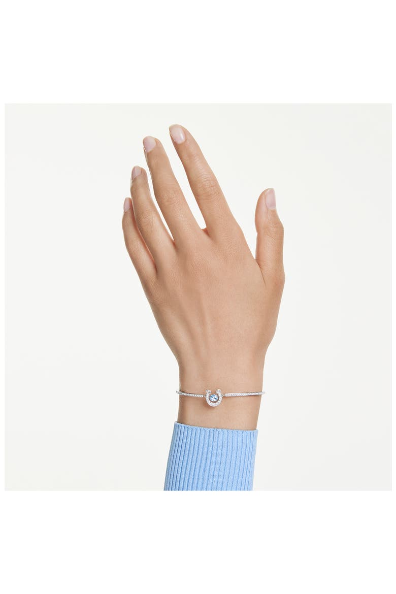 Symbolica Swarovski Dancing Crystal Horseshoe Bangle Bracelet, Alternate, color, SILVER/ BLUE