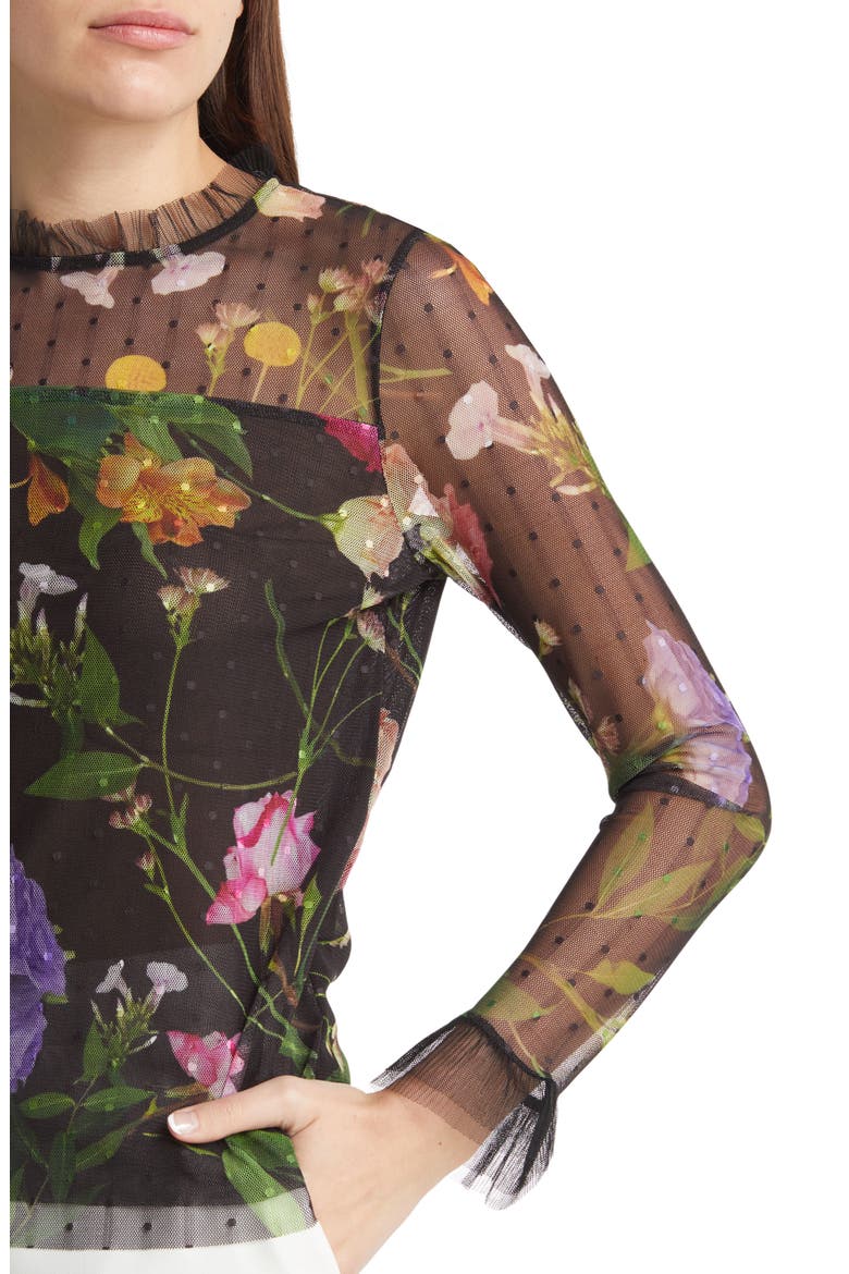 Rosslee Floral Mesh Top, Alternate, color, BLACK