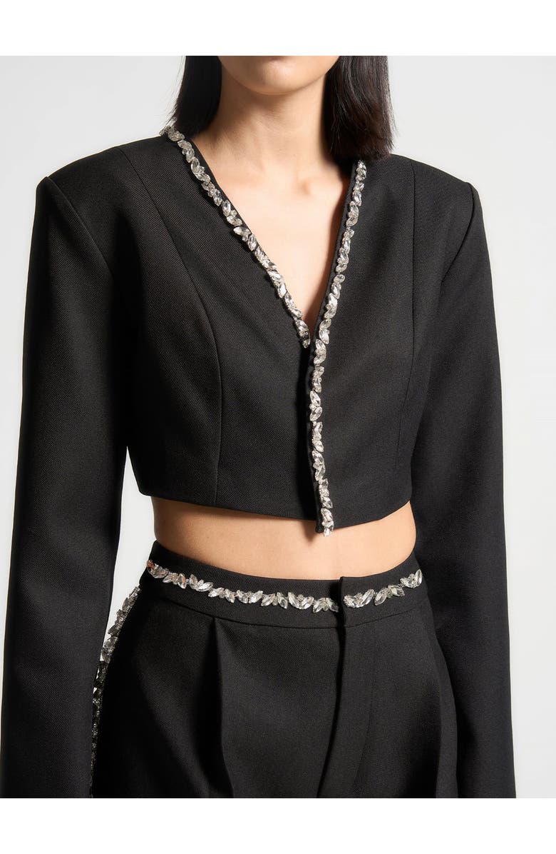 Manière De Voir Embellished Cropped Blazer, Alternate, color, Black