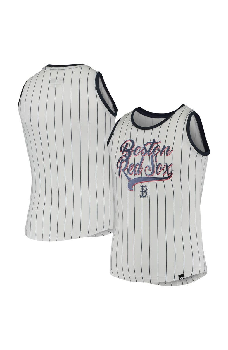 New Era Girls Youth New Era White/Navy Boston Red Sox Pinstripe Tank Top, Alternate, color, 