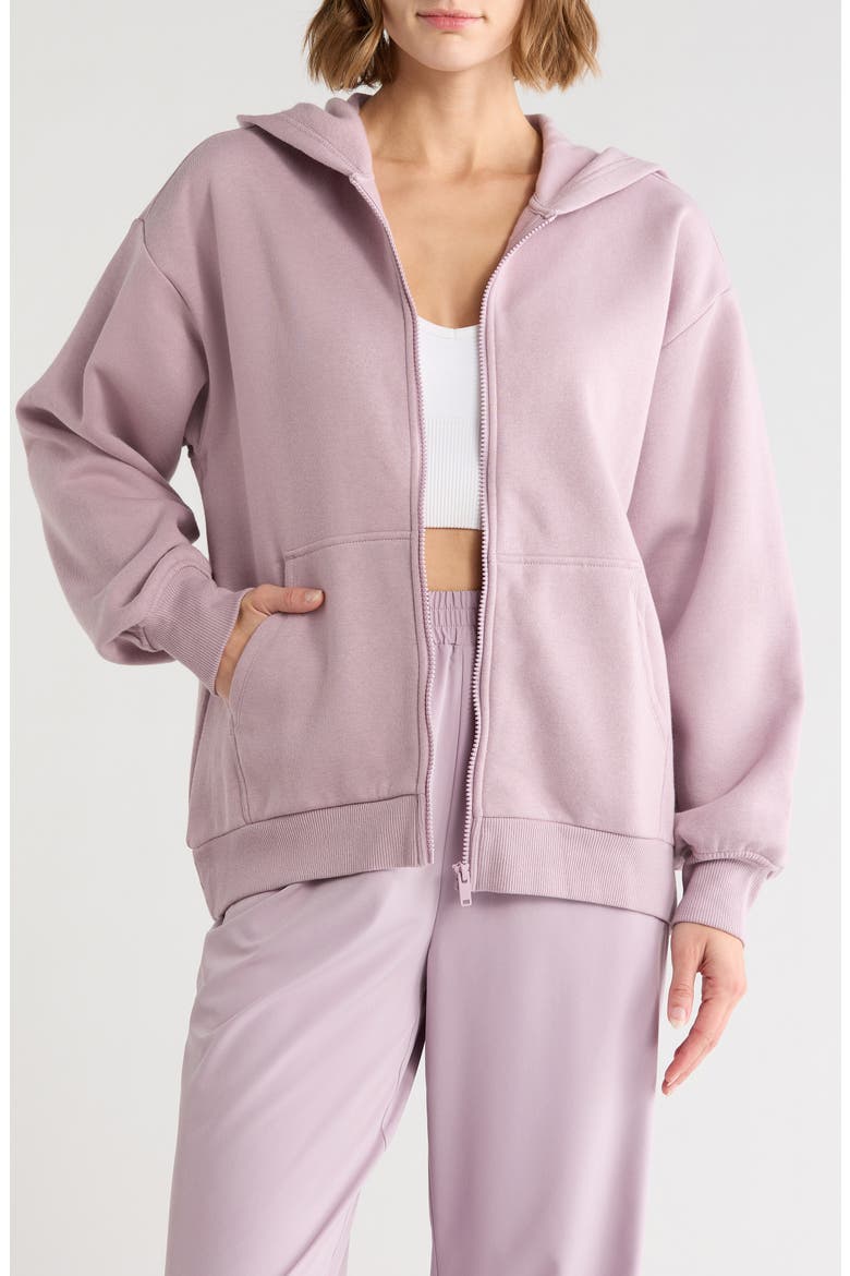 Feather Fleece Zip Hoodie, Main, color, PURPLE FOG
