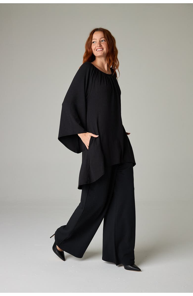 eavolu Peyto Eco-Luxe Rib Off-Shoulder Flutter Tunic/Dress - Ultra-Luxe Flow, Main, color, Coal Black