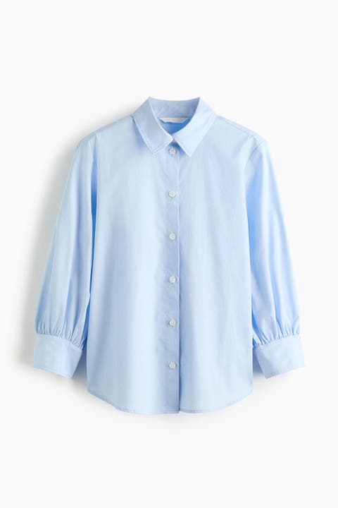 Balloon-sleeved Cotton Shirt