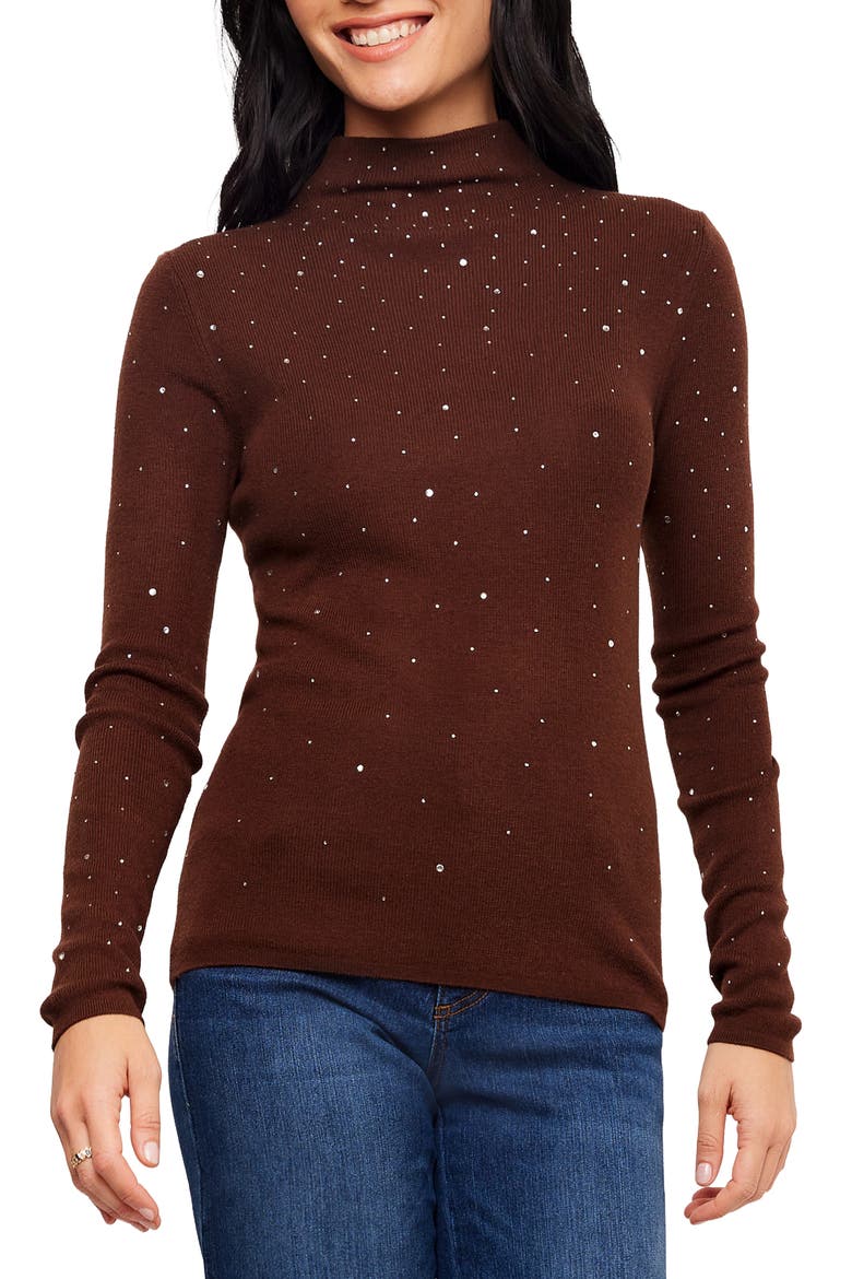 Rhinestone Mock Neck Sweater, Main, color, MOCHA