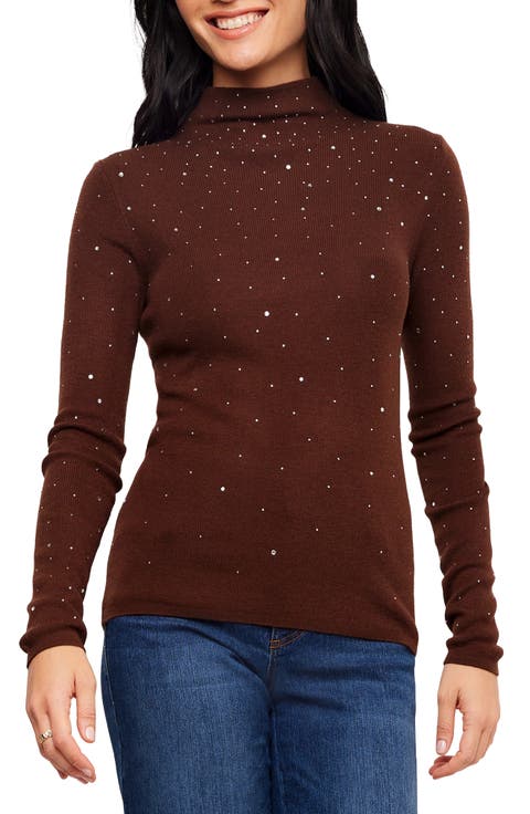 Rhinestone Mock Neck Sweater