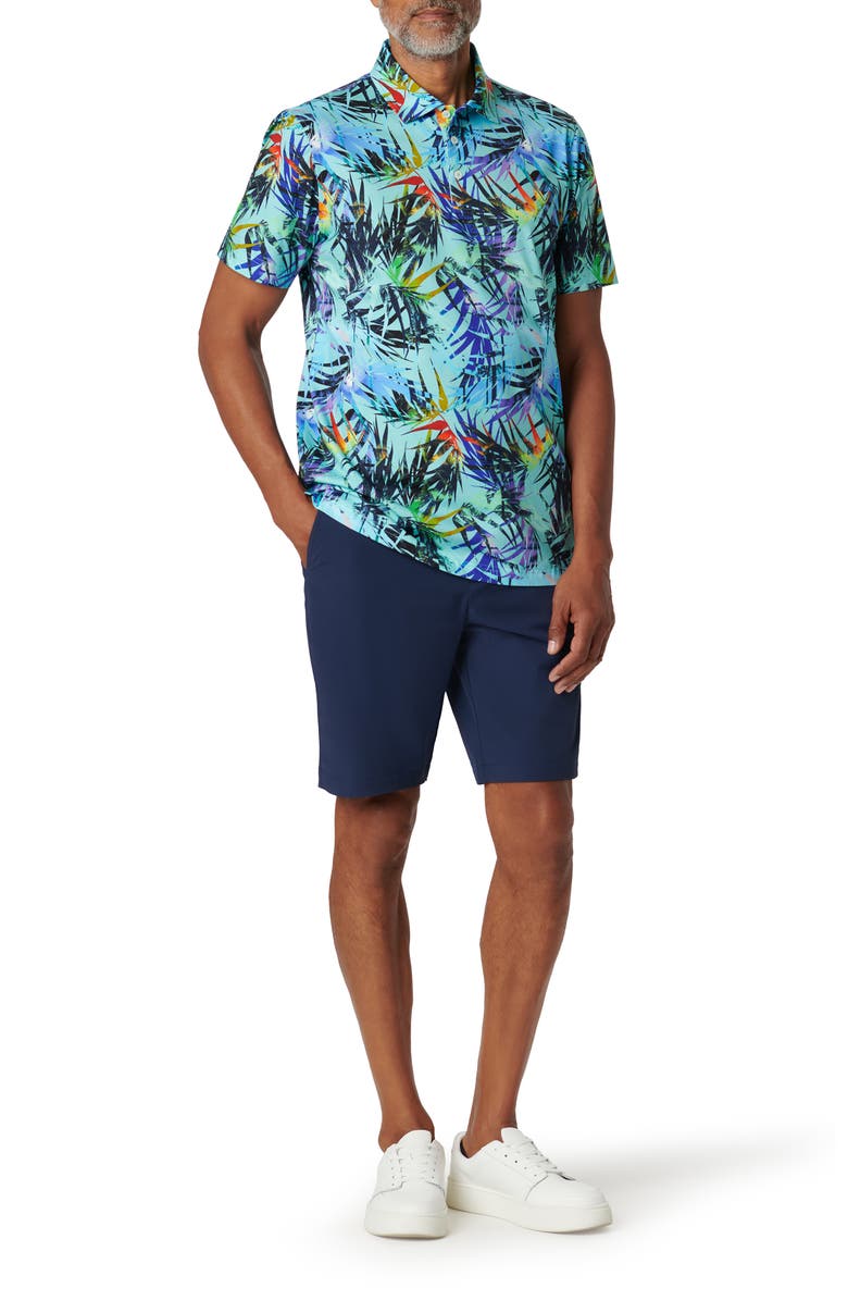Bugatchi Victor OoohCotton<sup
®</sup
Tropical Leaf Print Polo, Alternate, color, Turquoise