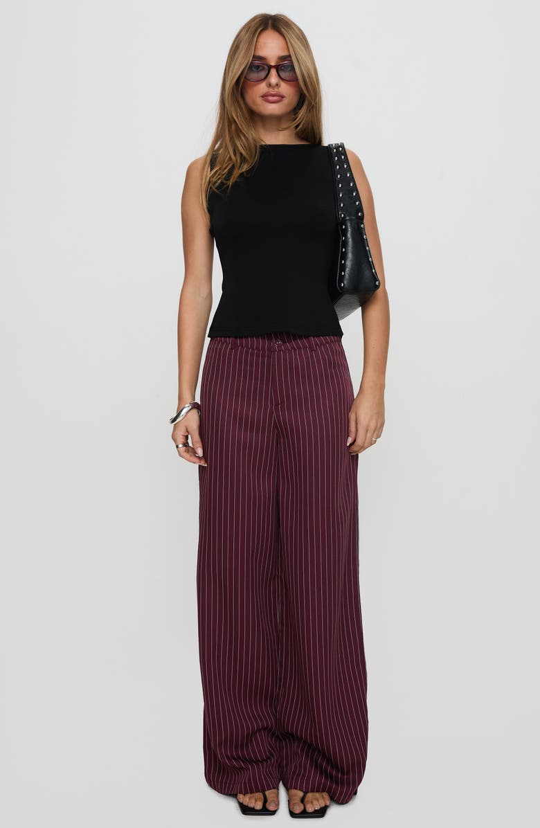 Princess Polly Lorenne Stripe Wide Leg Pants, Alternate, color, Burgundy Pinstripe