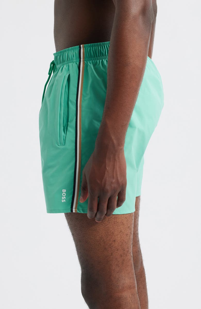 BOSS Iconic Side Stripe Swim Trunks, Alternate, color, Bright Green