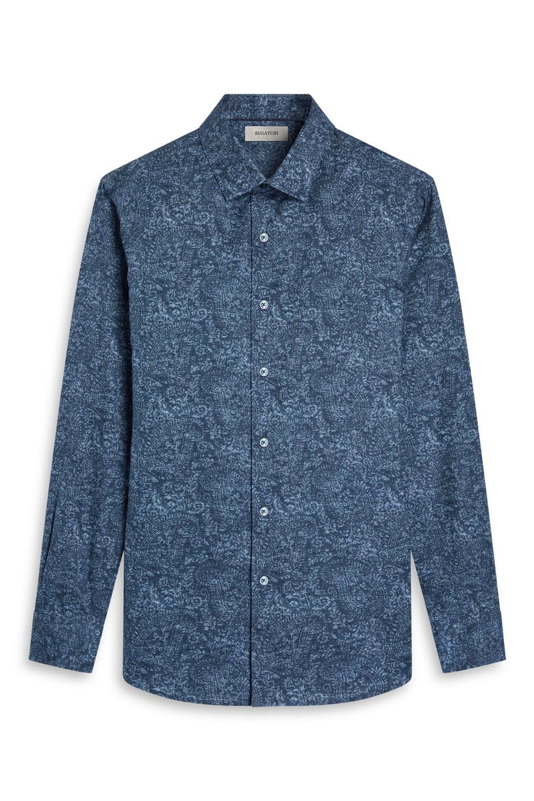 Julian Shaped Fit Paisley Cotton Button-Up Shirt, Alternate, color, NAVY