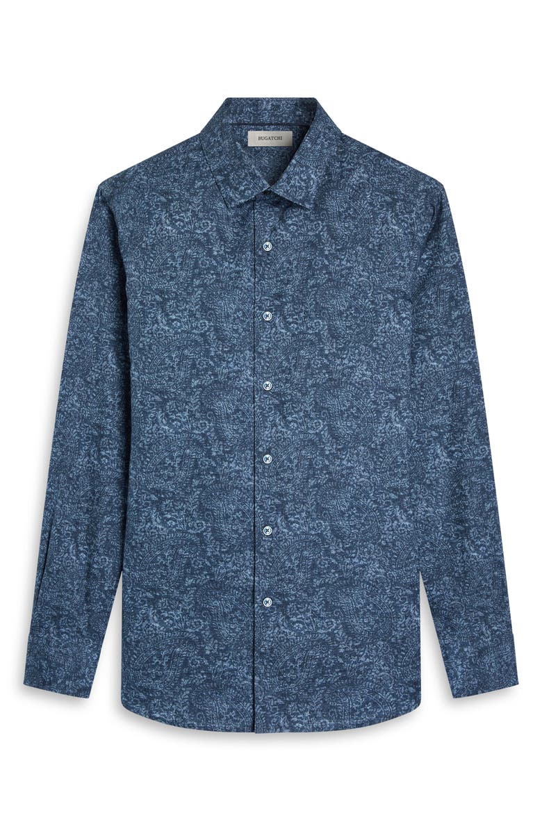 Bugatchi Julian Shaped Fit Paisley Cotton Button-Up Shirt, Alternate, color, Navy
