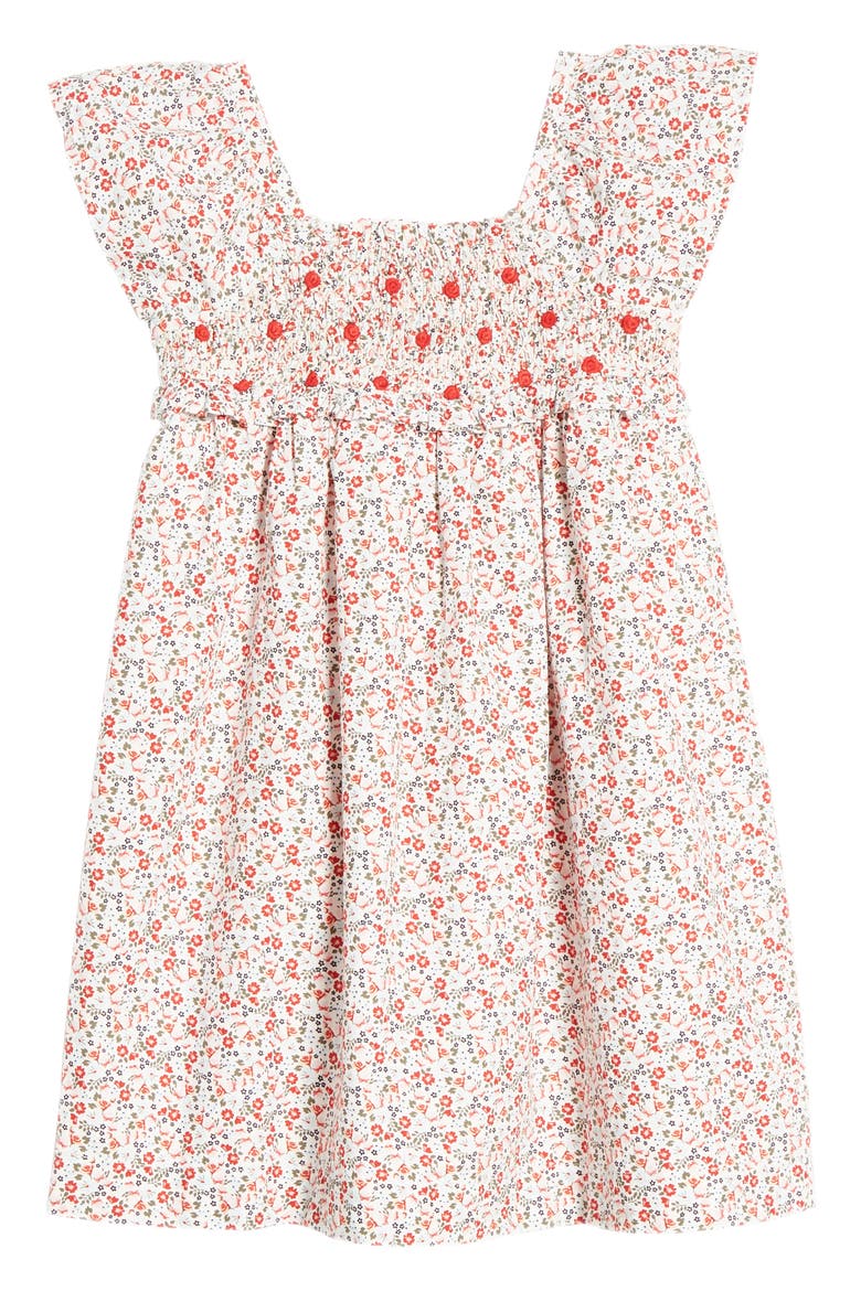 Pretty Smocked Dress, Main, color, WHITE- RED TROPIC DITSY