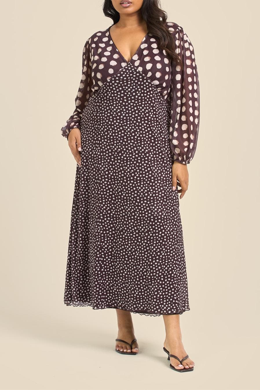 plus size black polka dot dress Fashion-szn Curve Women's Mesh Midi Size:7 (US 18-20) Norma-Black Ruched Mesh Long Web Collection: Resort wear The satin finish catches