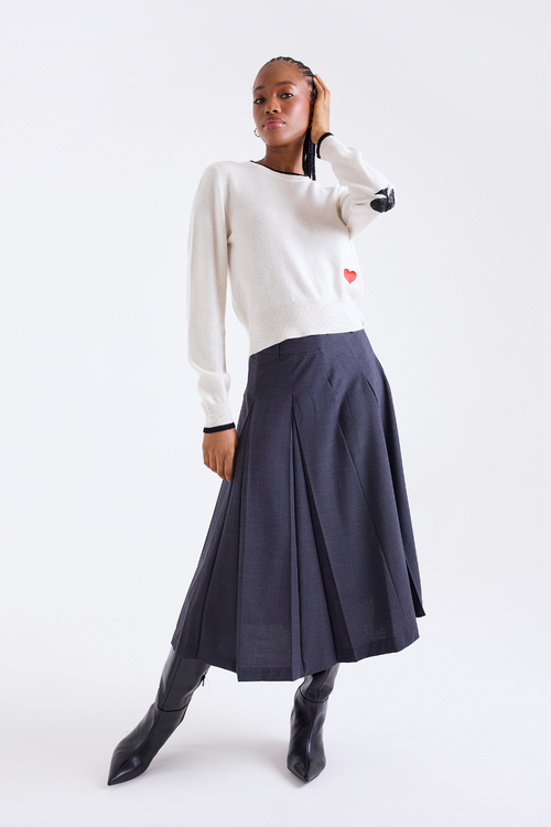 Brodie Pure Cashmere Queen Of Hearts Crew Neck Jumper In White