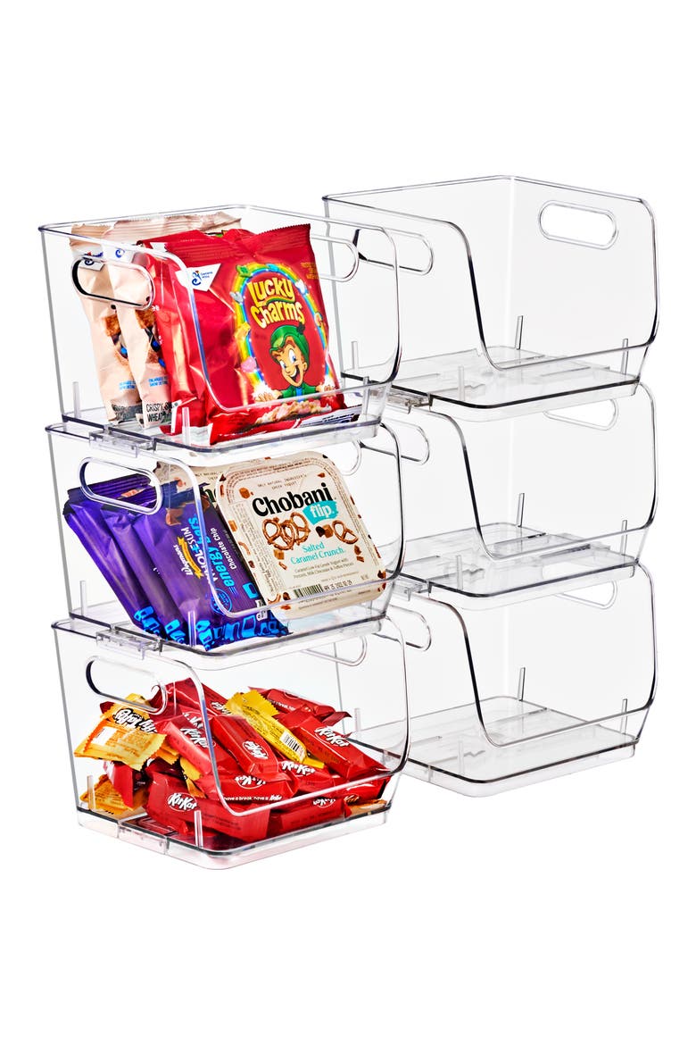 Set of 6 Small Square Stackable Open Front Bins, Alternate, color, NO COLOR