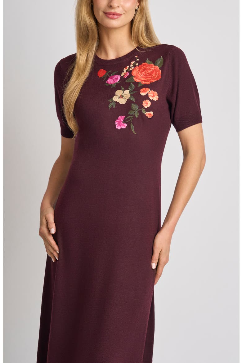 Jina Embroidered Elbow Sleeve Sweater Dress, Alternate, color, BURGUNDY GRAPE