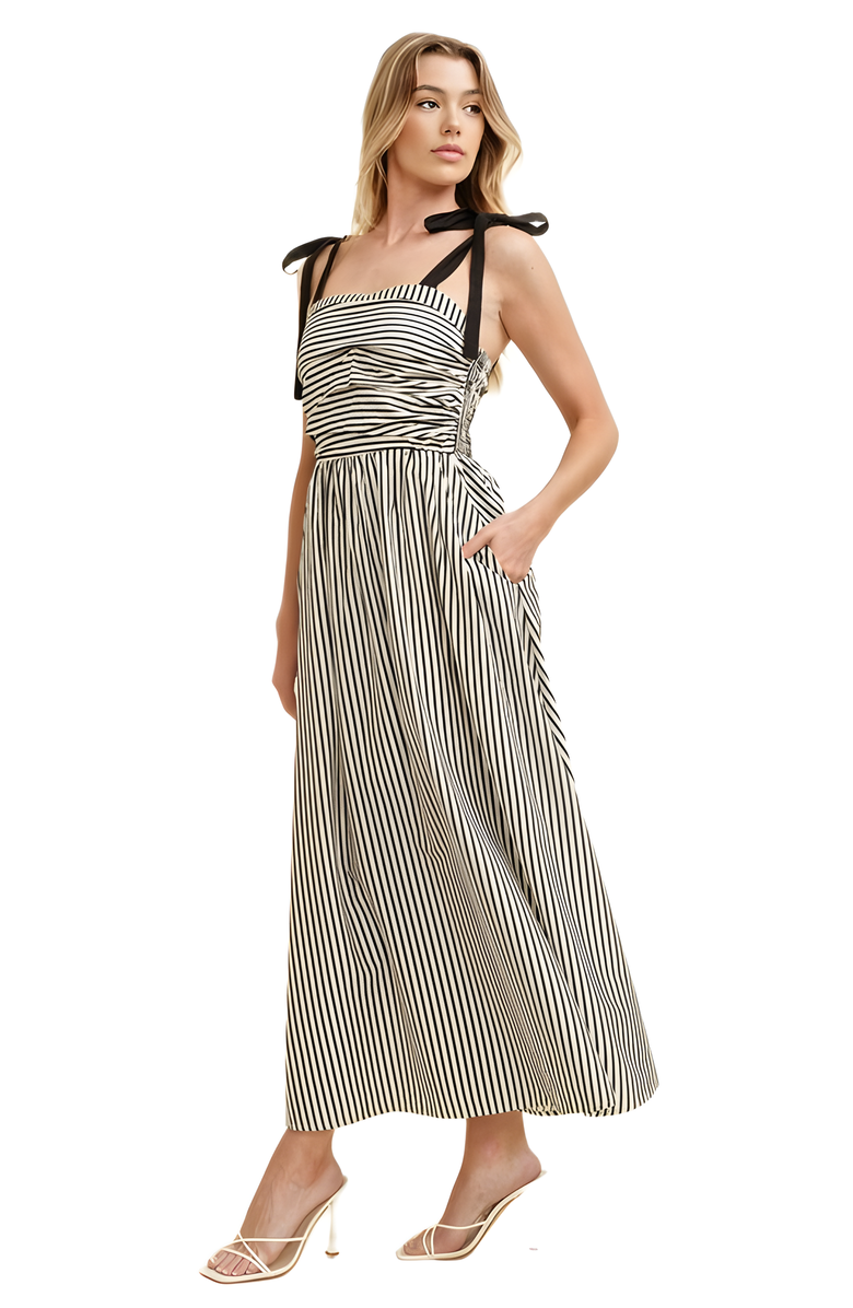 Knit and Lounge Striped Shoulder Tie Maxi Dress, Alternate, color, Black / White Stripes